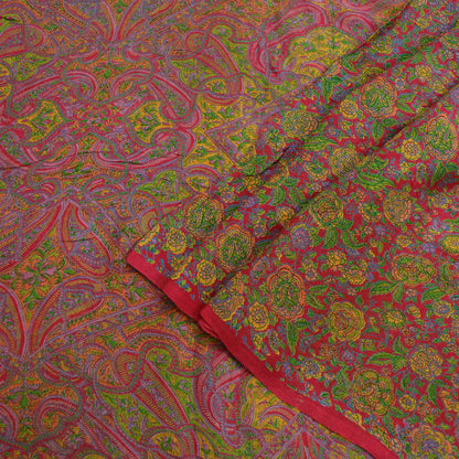 Indian Vintage Sari Pink 100% Pure Silk Sarees Printed 5yd Sewing Craft Fabric DressMaking Soft Paisley Zari Quilting Crafting Upcycle Used