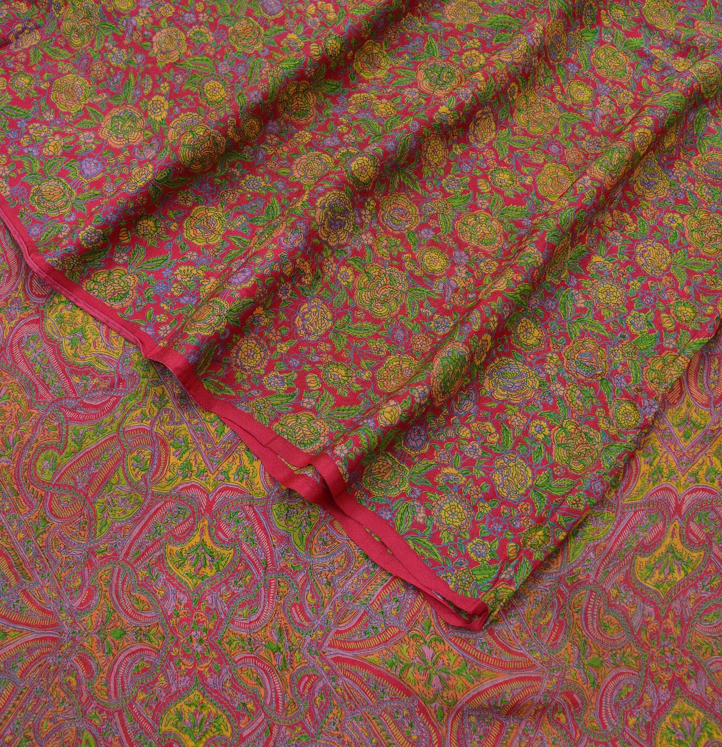 Indian Vintage Sari Pink 100% Pure Silk Sarees Printed 5yd Sewing Craft Fabric DressMaking Soft Paisley Zari Quilting Crafting Upcycle Used