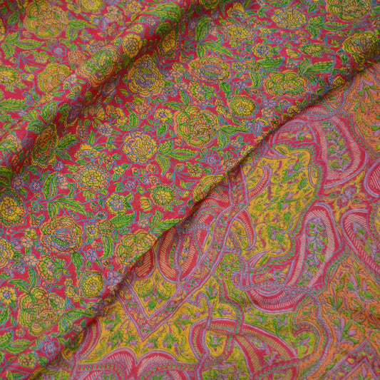 Indian Vintage Sari Pink 100% Pure Silk Sarees Printed 5yd Sewing Craft Fabric DressMaking Soft Paisley Zari Quilting Crafting Upcycle Used