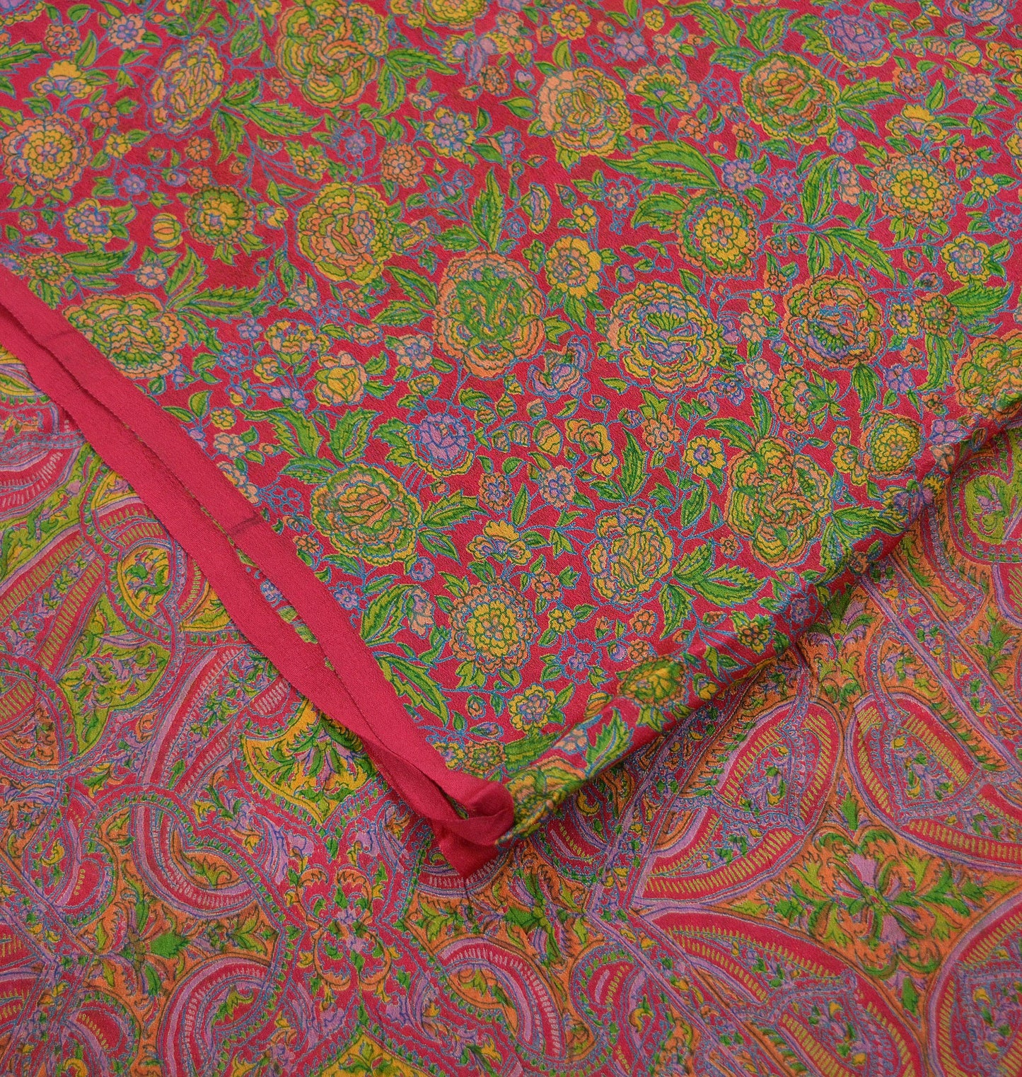 Indian Vintage Sari Pink 100% Pure Silk Sarees Printed 5yd Sewing Craft Fabric DressMaking Soft Paisley Zari Quilting Crafting Upcycle Used