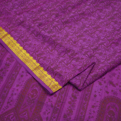 Indian Vintage Sari Purple 100% Pure Silk Printed Sarees 6yd Sewing Craft Fabric Zari Dress Making Soft Quilting Used Crafting Upcycle