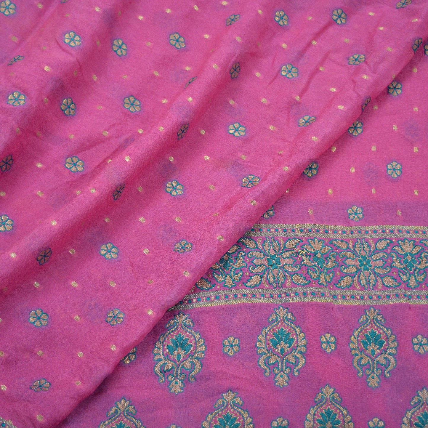 Indian Vintage Pink Dupatta Long Stole Pure Silk Hand Woven Scarves Veil Scarf Wrap Floral Zari Border