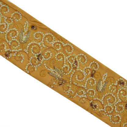 Indian Vintage Golden Sari Border Hand Embroidered Indian Craft Trim Lace Sewing Sari Ribbon Satin Zardozi/Dabka Zari