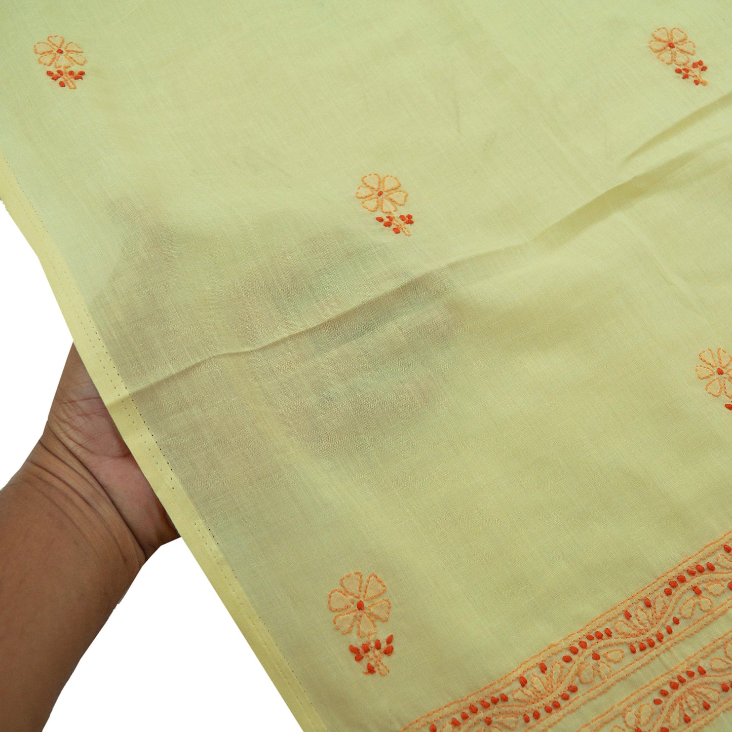 Indian Vintage Dupatta Yellow Long Stole Pure Cotton Hand Embroidered Kantha Scarves Veil Scarf Wrap For Women's