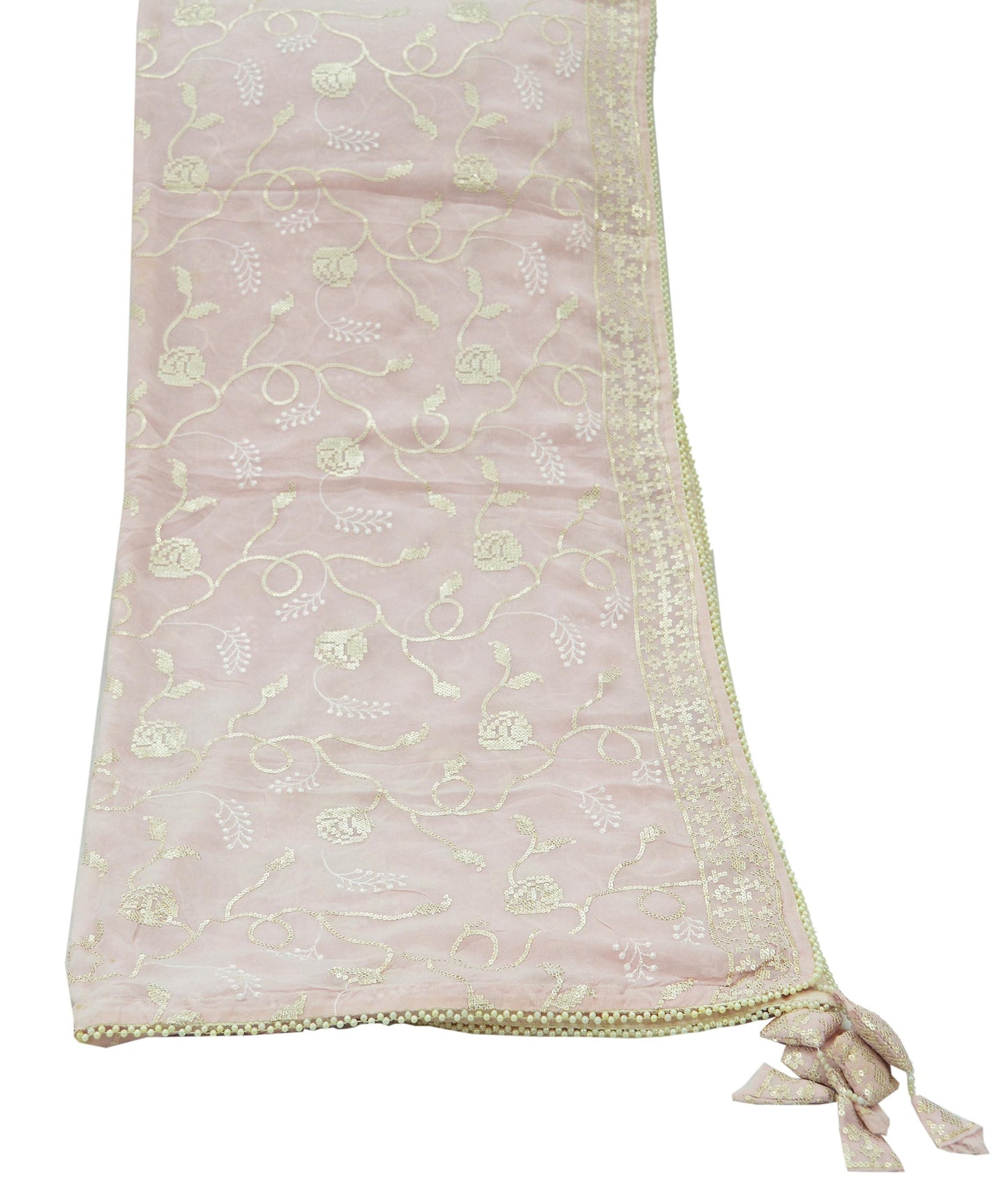 Indian Vintage Pink Dupatta Blend Georgette Long Stole Embroidered Scarves Floral Design Stole Veil Wrap Sequins