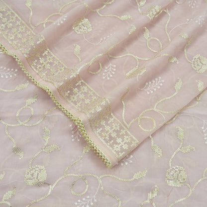 Indian Vintage Pink Dupatta Blend Georgette Long Stole Embroidered Scarves Floral Design Stole Veil Wrap Sequins