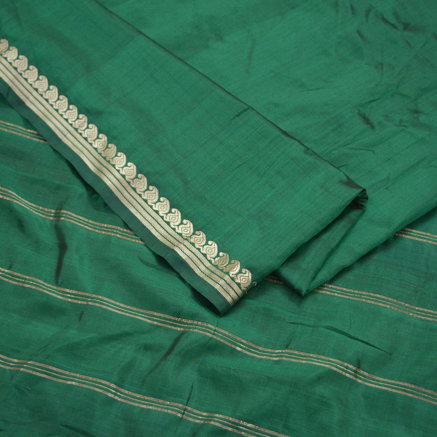 Indian Vintage Sari Green Mysore Silk Woven Sarees Craft Fabric 5Yd Ethnic South silk Dress Making Crafting Upcycle Quilting Zari Border