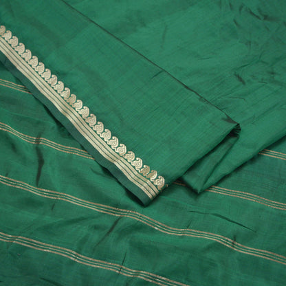 Indian Vintage Sari Green Mysore Silk Woven Sarees Craft Fabric 5Yd Ethnic South silk Dress Making Crafting Upcycle Quilting Zari Border