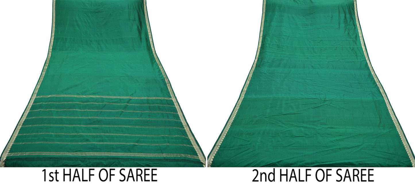 Indian Vintage Sari Green Mysore Silk Woven Sarees Craft Fabric 5Yd Ethnic South silk Dress Making Crafting Upcycle Quilting Zari Border