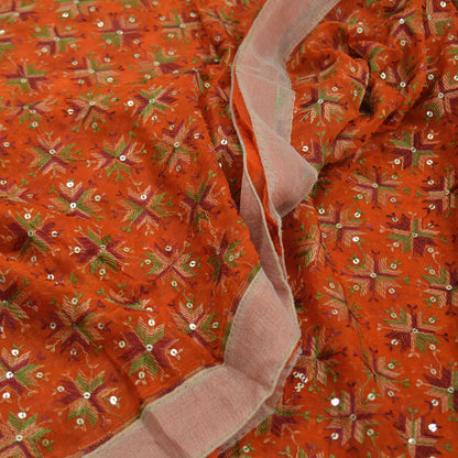 Indian Vintage Orange Sarees Chiffon Embroidered Bagh Phulkari Indian Sari Craft Fabric 5Yard Dress Making Sewing