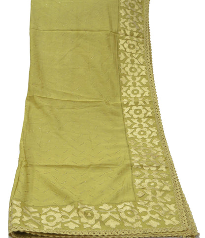 Indian Green Vintage Dupatta Long Stole Hand Embroidered Blend Cotton Indian Scarf Veil Soft Floral