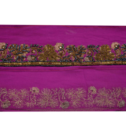 Indian Vintage Purple Sari Border Hand Embroidered Craft Trim Lace Sewing Sari Ribbon Pure Crepe silk  Zardozi/Dabka Zari