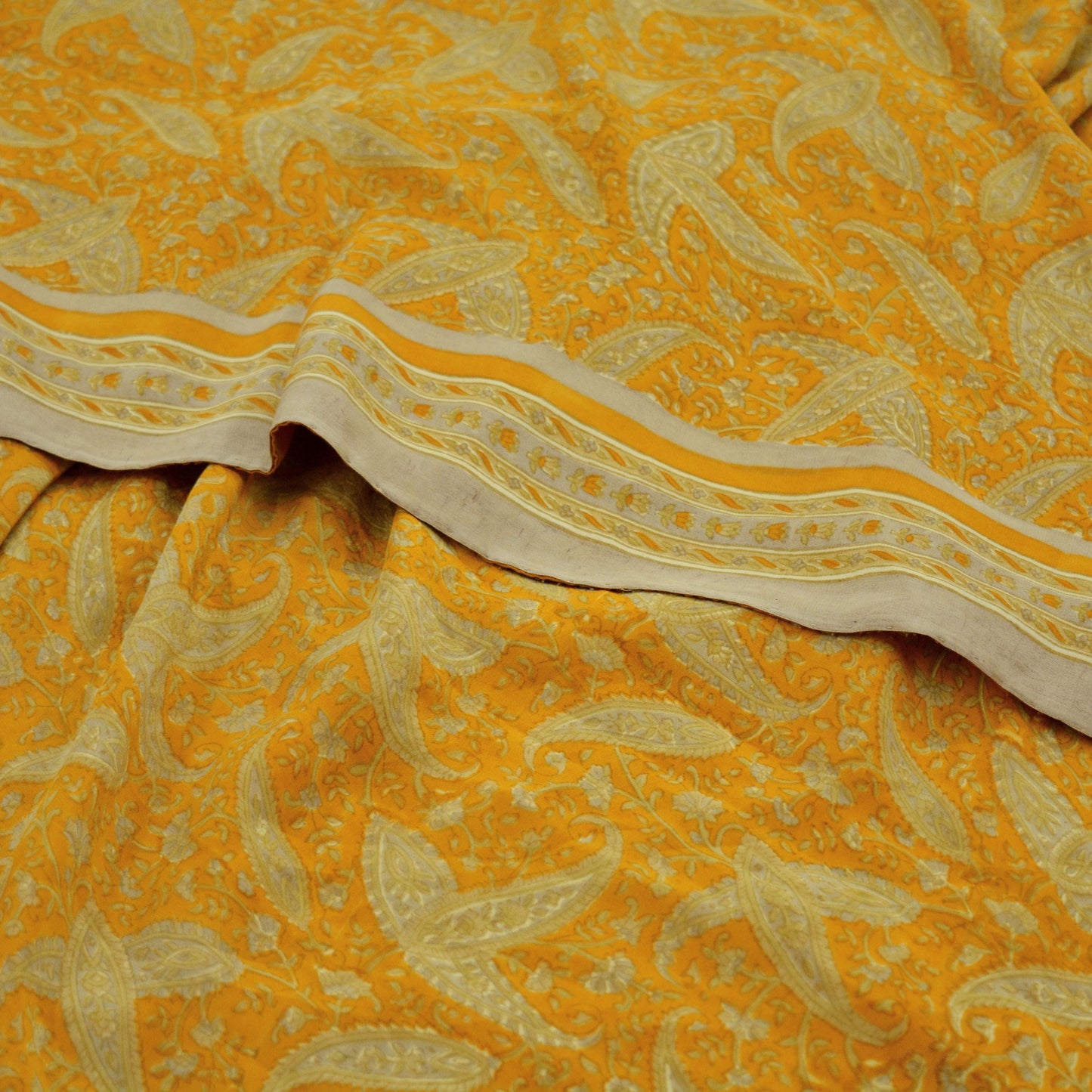 Indian Vintage Sari Mustard Pure Crepe Silk Printed Saree 5yd Sewing Floral Soft Craft Fabric Wrap Dress making Crafting Quilting Designing