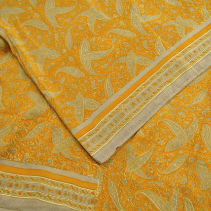 Indian Vintage Sari Mustard Pure Crepe Silk Printed Saree 5yd Sewing Floral Soft Craft Fabric Wrap Dress making Crafting Quilting Designing