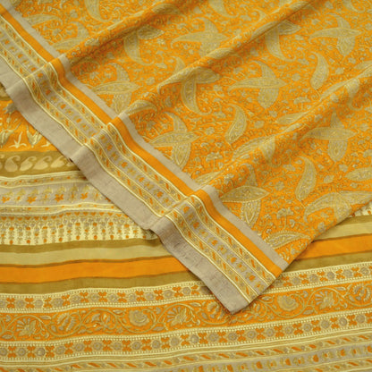 Indian Vintage Sari Mustard Pure Crepe Silk Printed Saree 5yd Sewing Floral Soft Craft Fabric Wrap Dress making Crafting Quilting Designing