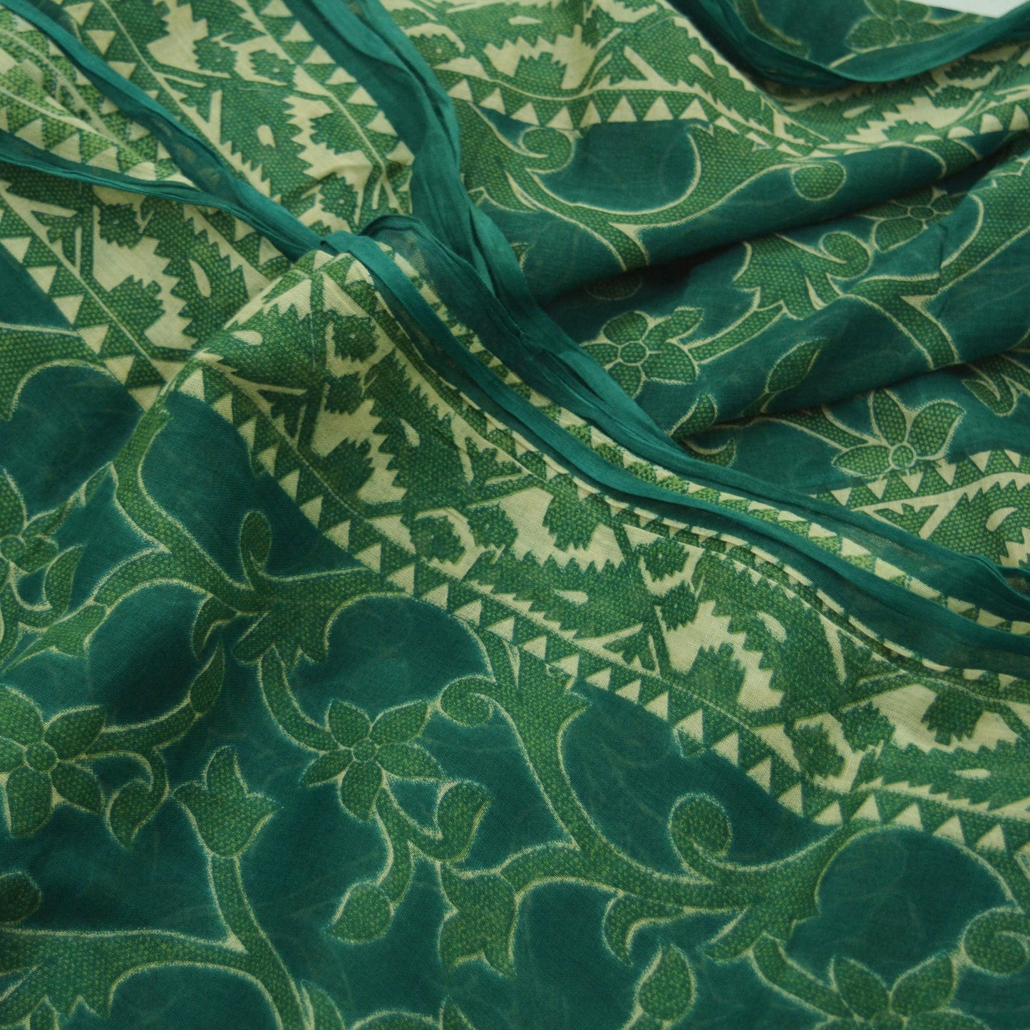 Indian Vintage Green Saree Printed Pure Cotton Sari Craft Fabric Soft 5Yd Sewing Sarong Wrap Boho Floral Dress making Crafting Quilting