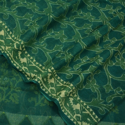 Indian Vintage Green Saree Printed Pure Cotton Sari Craft Fabric Soft 5Yd Sewing Sarong Wrap Boho Floral Dress making Crafting Quilting