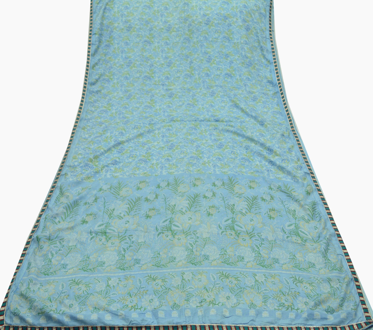 Indian Vintage Sari Blue 100% Pure Silk Printed Sarees 5yd Sewing Craft Fabric Dress Making Floral Wrap used Quilting Crafting Upcycle