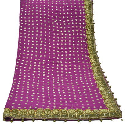 Indian Vintage Heavy Purple/Magenta Dupatta Pure Georgette Silk Long Stole Hand Embroidered Scarf Zardozi/Dabka Wedding/Bridal Veil Hijab