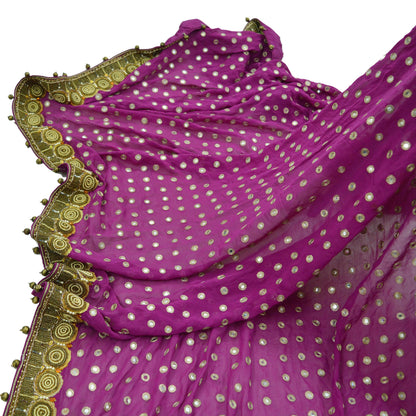 Indian Vintage Heavy Purple/Magenta Dupatta Pure Georgette Silk Long Stole Hand Embroidered Scarf Zardozi/Dabka Wedding/Bridal Veil Hijab