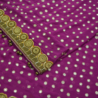 Indian Vintage Heavy Purple/Magenta Dupatta Pure Georgette Silk Long Stole Hand Embroidered Scarf Zardozi/Dabka Wedding/Bridal Veil Hijab