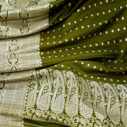 Indian Vintage Green Heavy Wedding Saree Pure Satin Silk Woven Banarasi Brocade Sari Craft Fabric Zari 5Yd Dress Making Crafting used