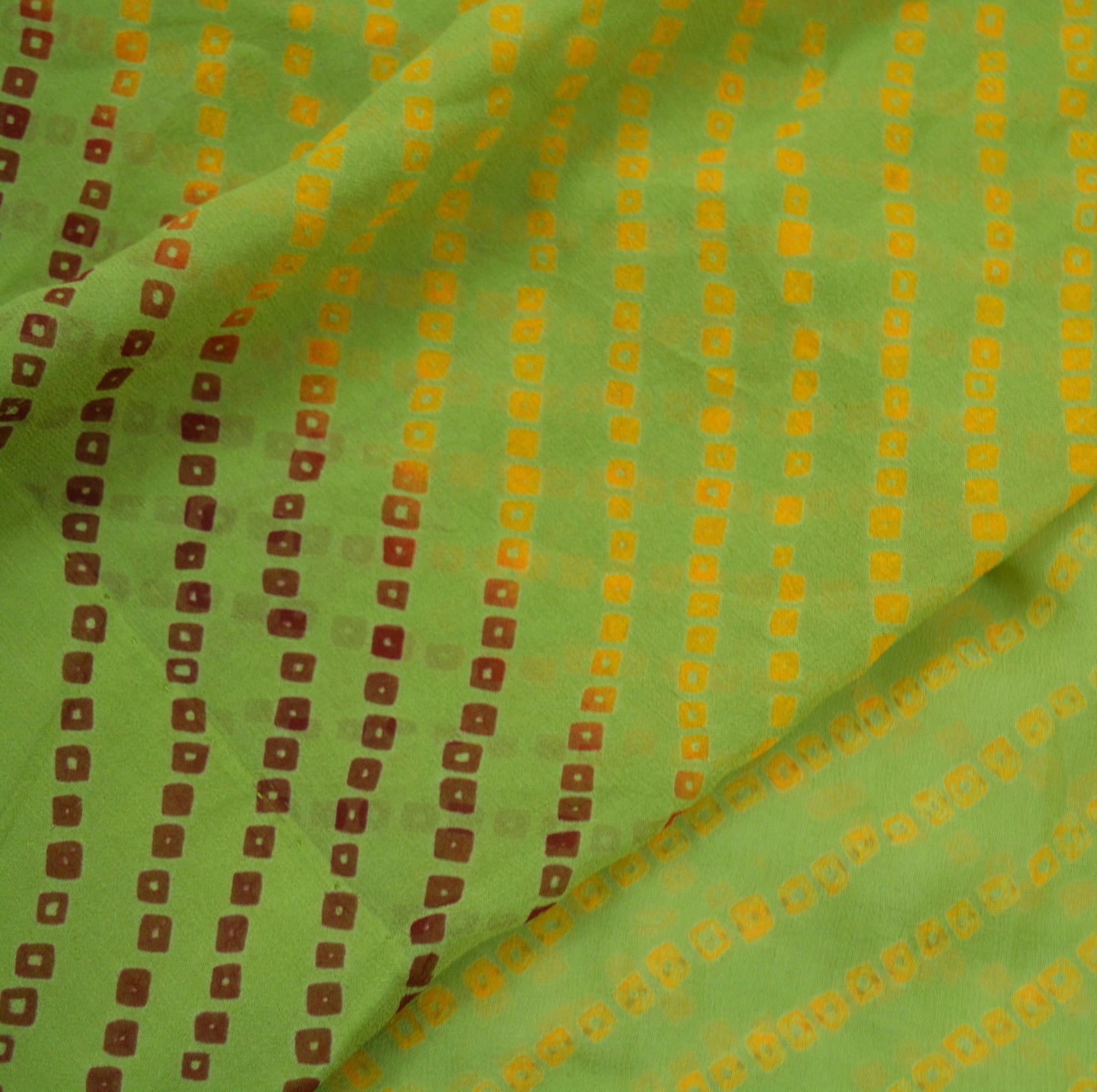 Women Vintage Green Saree Pure Georgette Silk Bandhani Printed Sari Craft Fabric Sewing 5Yard Soft Light Sari Dress Making Quilting Crafting