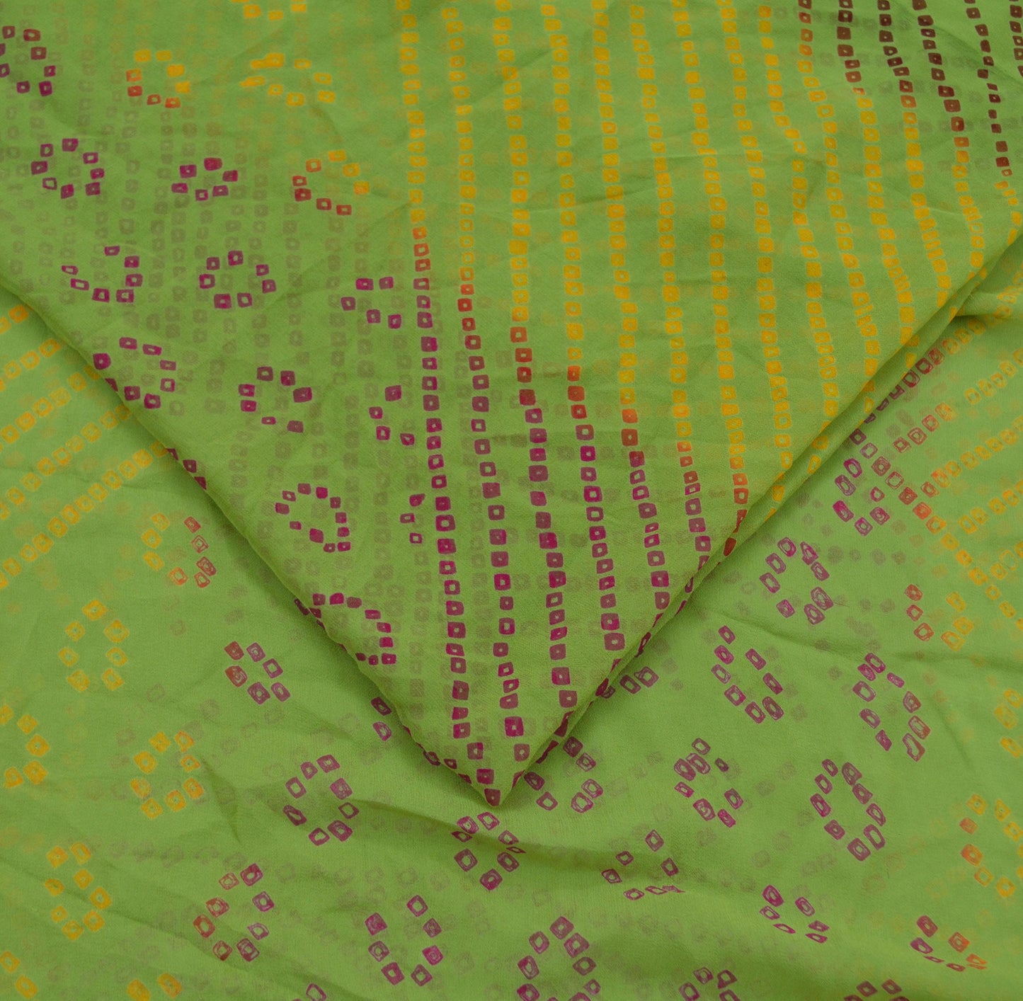 Women Vintage Green Saree Pure Georgette Silk Bandhani Printed Sari Craft Fabric Sewing 5Yard Soft Light Sari Dress Making Quilting Crafting