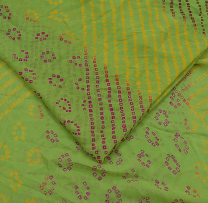 Women Vintage Green Saree Pure Georgette Silk Bandhani Printed Sari Craft Fabric Sewing 5Yard Soft Light Sari Dress Making Quilting Crafting