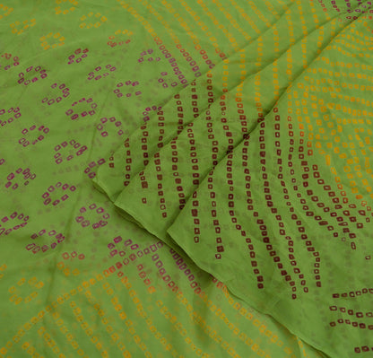 Women Vintage Green Saree Pure Georgette Silk Bandhani Printed Sari Craft Fabric Sewing 5Yard Soft Light Sari Dress Making Quilting Crafting