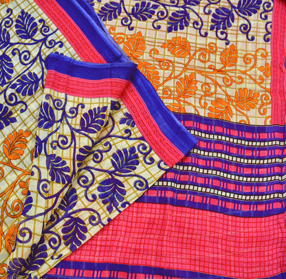 Indian Vintage Sari Purple & Ivory Pure Cotton Printed Saree 5Yd Craft Fabric Sewing Sarong Wrap Boho Floral Quilting crafting dressmaking