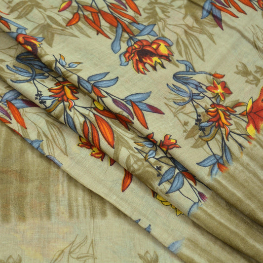 Indian Vintage Green Saree Printed Pure Cotton Sari Craft Fabric 5Yd Soft Sewing Sarong Wrap Boho Floral Dress making Quilting Crafting