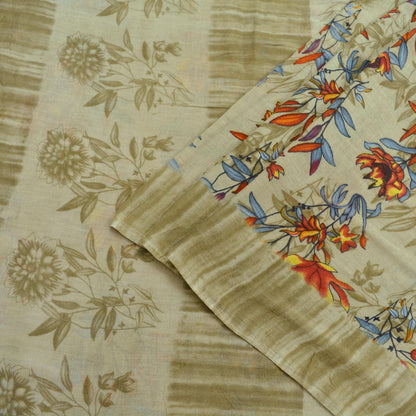 Indian Vintage Green Saree Printed Pure Cotton Sari Craft Fabric 5Yd Soft Sewing Sarong Wrap Boho Floral Dress making Quilting Crafting