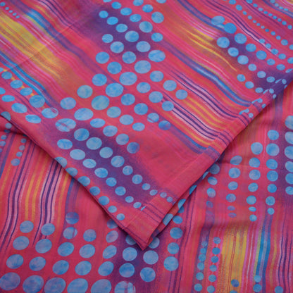 Indian Vintage Sari Pink & Blue Pure Georgette Silk Printed Saree Craft Fabric Sewing 5Yd Soft Light Dress Making Quilting Crafting Upcycle