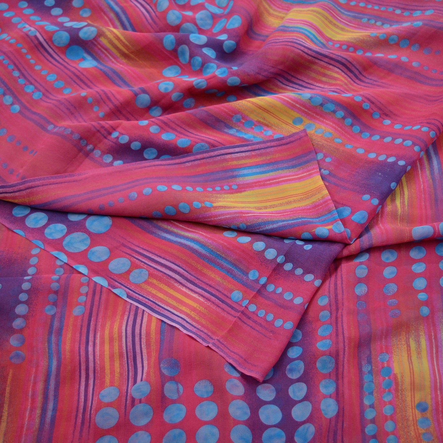 Indian Vintage Sari Pink & Blue Pure Georgette Silk Printed Saree Craft Fabric Sewing 5Yd Soft Light Dress Making Quilting Crafting Upcycle