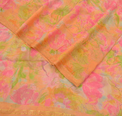 Indian Vintage Sari Orange 100% Pure Silk Printed Sarees 5yd Sewing Craft Fabric Zari Dress Making Soft Wrap Quilting Used Crafting Upcycle