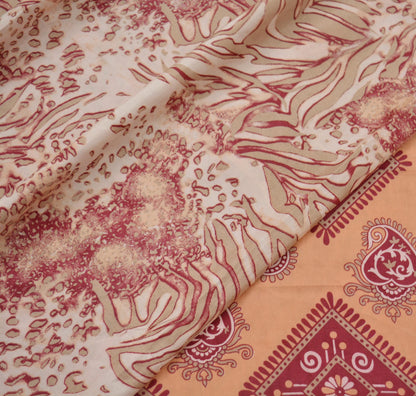 Indian Vintage Sari Maroon/Cream 100% Pure Silk Printed Sarees Craft Fabric 6yd Sewing Soft Dress Designing for Crafting Abstract Quilting