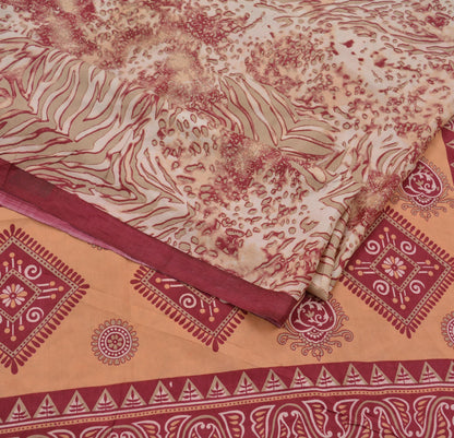 Indian Vintage Sari Maroon/Cream 100% Pure Silk Printed Sarees Craft Fabric 6yd Sewing Soft Dress Designing for Crafting Abstract Quilting