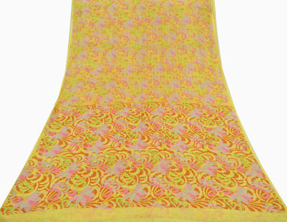 Indian Vintage Sari Yellow Pure Silk Printed Saree 6yd Sewing Craft Fabric DressMaking Soft