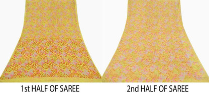 Indian Vintage Sari Yellow Pure Silk Printed Saree 6yd Sewing Craft Fabric DressMaking Soft