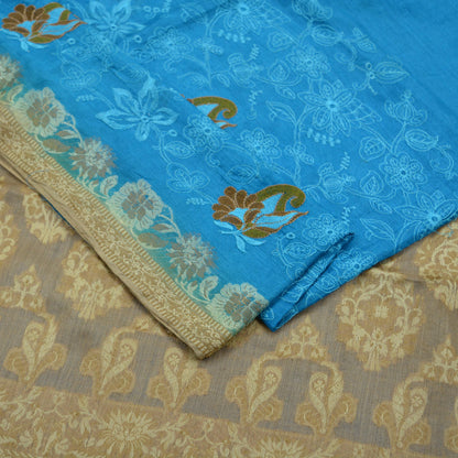 Indian Vintage Blue & Beige Sarees Pure Tussar Silk Hand Woven Sari Craft Fabric 5Yd Sewing Ethnic Dress making Upcycle Crafting Quilting