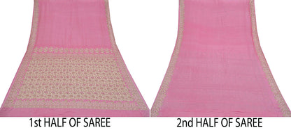 Indian Vintage Pink Sarees Pure Silk Hand Woven Sari Craft Fabric 5Yd Sewing Ethnic Dress making Upcycle Crafting Quilting Bollywood Sarees