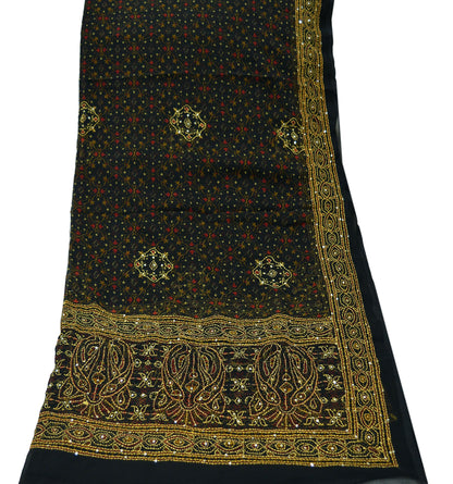 Indian Vintage Dupatta Black Long Stole Hand Embroidered kantha stole Georgette Scarves Veil Wrap Soft Floral Sequins