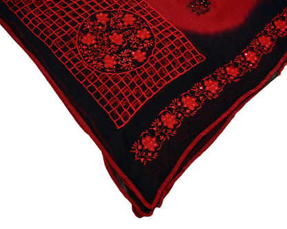 Indian Vintage Black & Red Dupatta Pure Georgette silk Long Stole Hand Embroidered Scarves Stole Veil Wrap Sequins Hijab