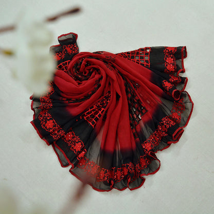 Indian Vintage Black & Red Dupatta Pure Georgette silk Long Stole Hand Embroidered Scarves Stole Veil Wrap Sequins Hijab