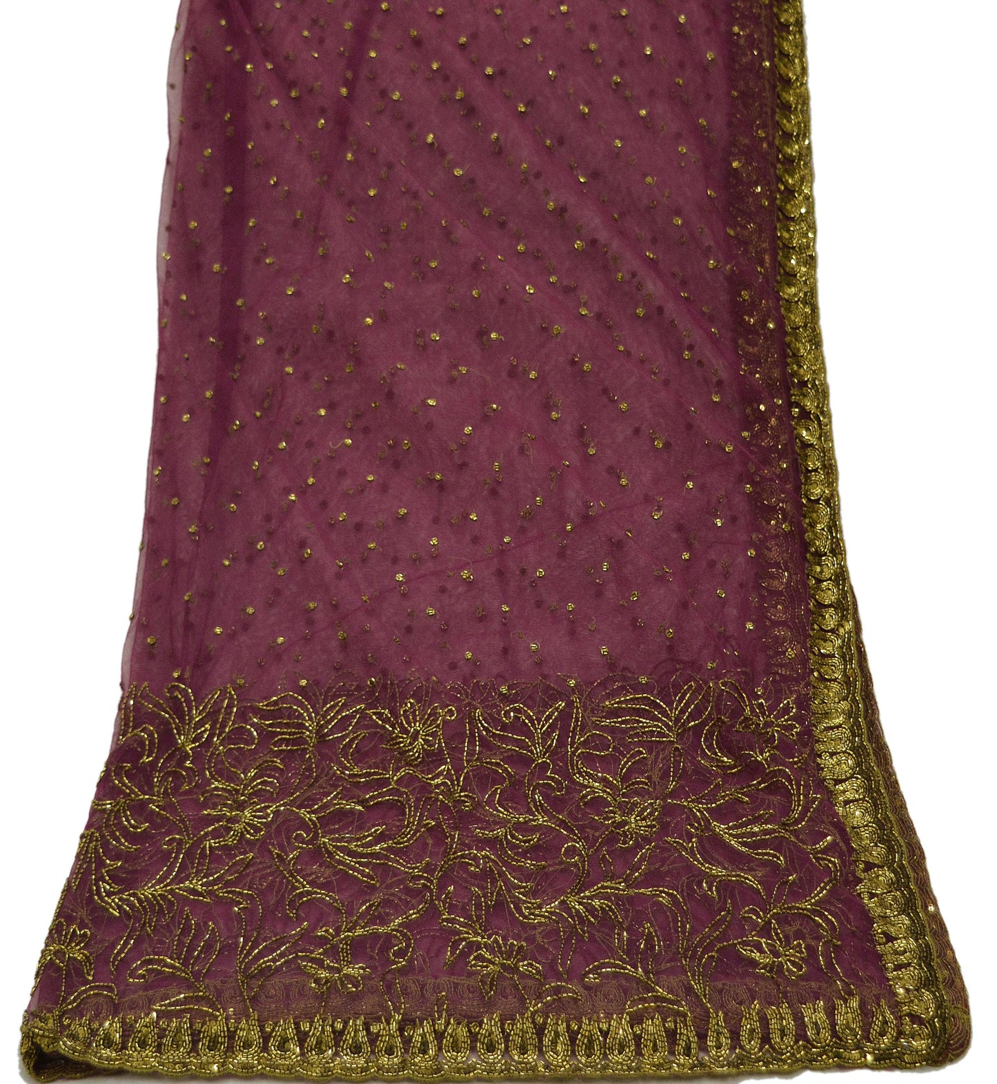 Indian Vintage Purple Dupatta Net Mesh Long Stole Hand Embroidered Scarves Golden Glass Beaded Veil Hijab Wedding bridal dupatta