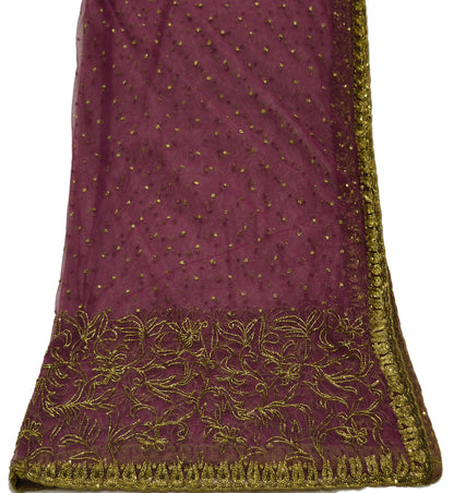 Indian Vintage Purple Dupatta Net Mesh Long Stole Hand Embroidered Scarves Golden Glass Beaded Veil Hijab Wedding bridal dupatta