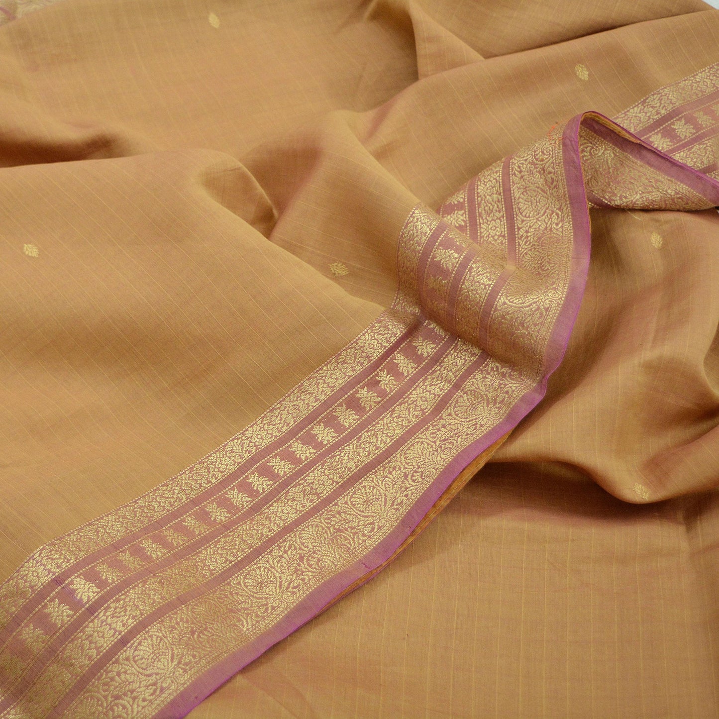 Indian Vintage Sari Beige & Purple 100% Pure Silk Hand Woven Sarees Craft Fabric 5Yd Ethnic Sewing Dress making Crafting Quilting Upcycle