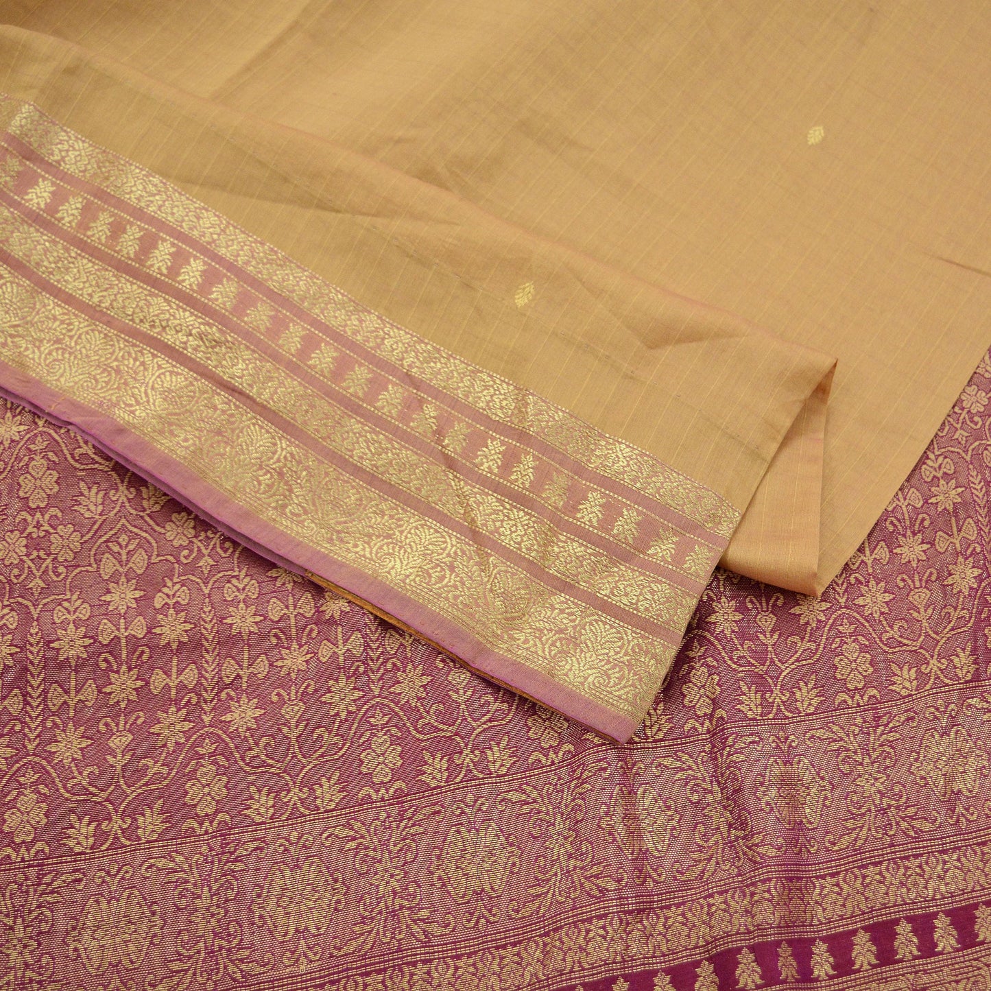 Indian Vintage Sari Beige & Purple 100% Pure Silk Hand Woven Sarees Craft Fabric 5Yd Ethnic Sewing Dress making Crafting Quilting Upcycle