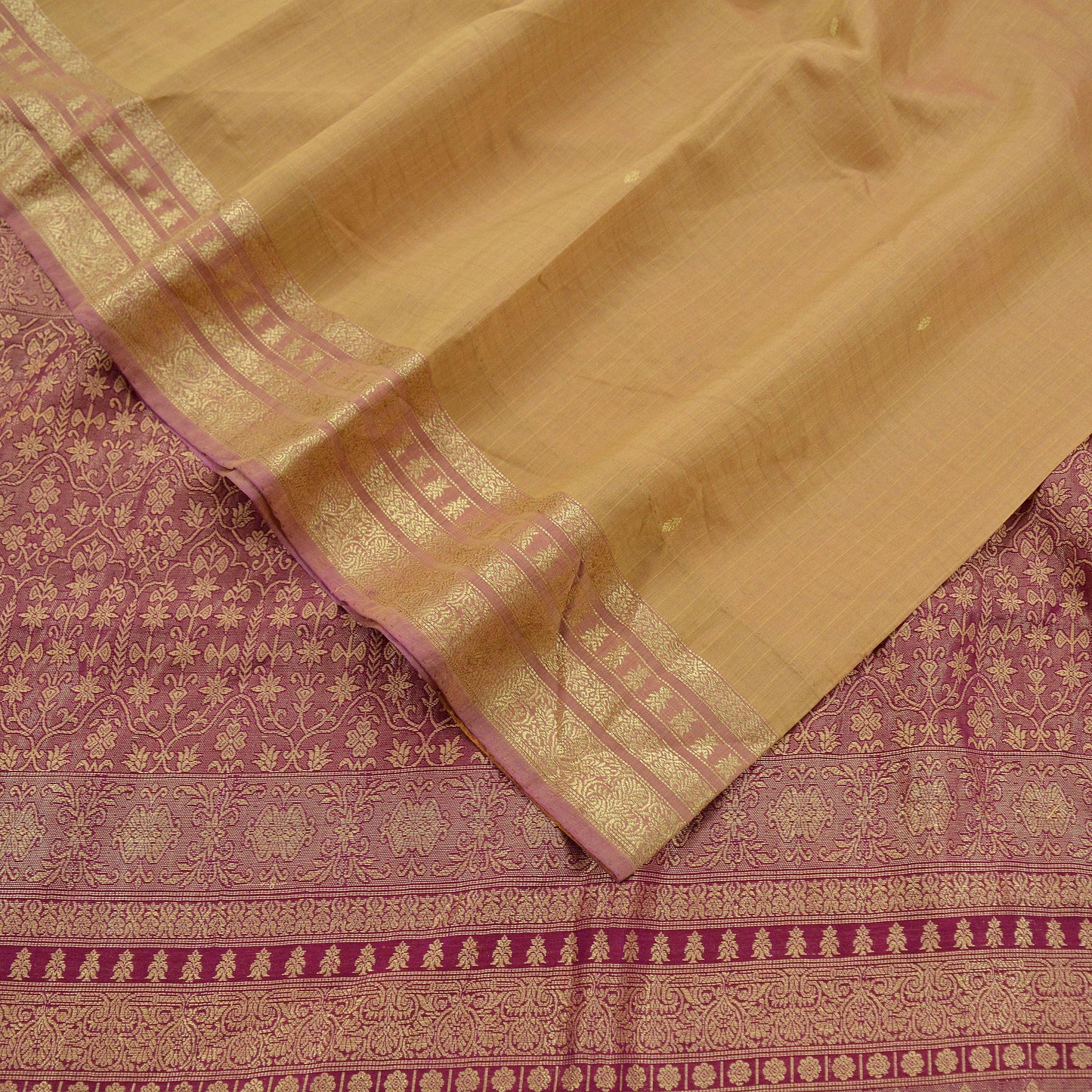 Indian Vintage Sari Beige & Purple 100% Pure Silk Hand Woven Sarees Craft Fabric 5Yd Ethnic Sewing Dress making Crafting Quilting Upcycle